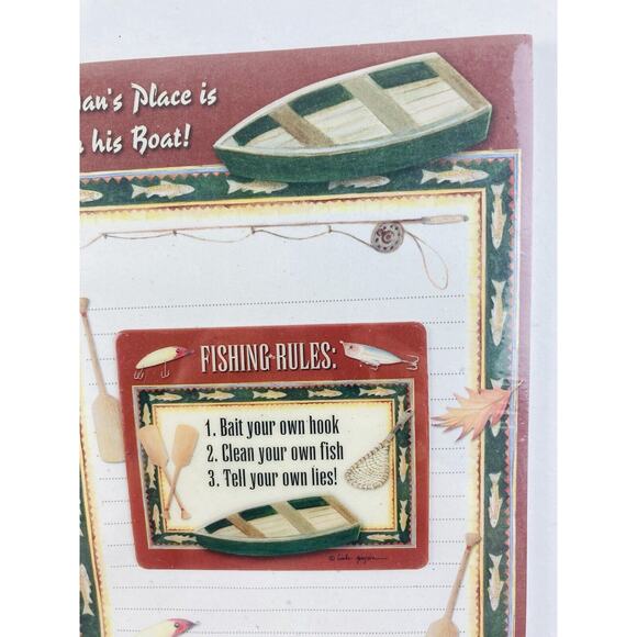 LINDA GRAYSON MAGNETIC NOTE PAD Fishing Rules Bait Hook Man's Place on Boat USA - Picture 4 of 8